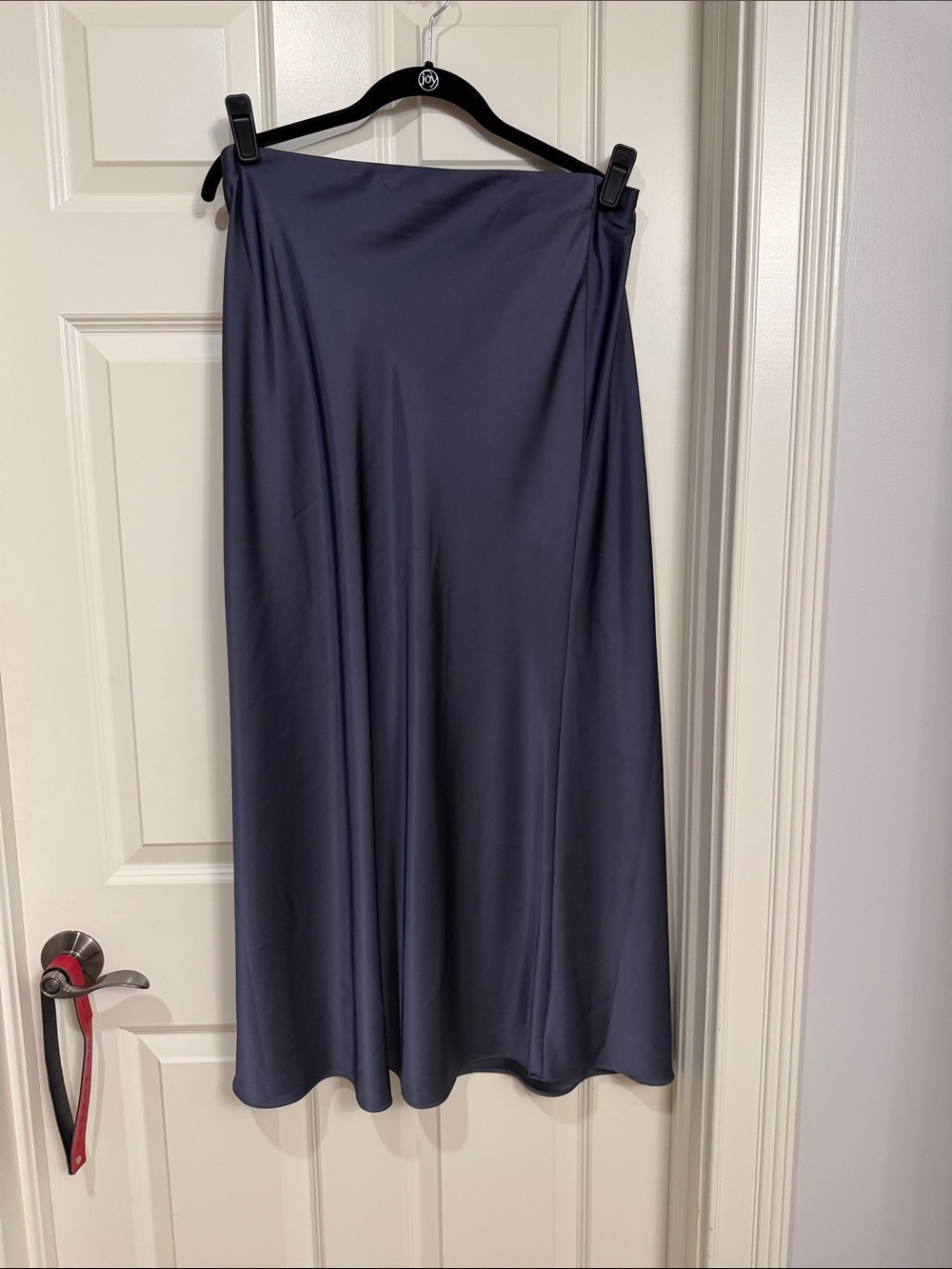 Zara Navy Satin Midi A-Line Skirt